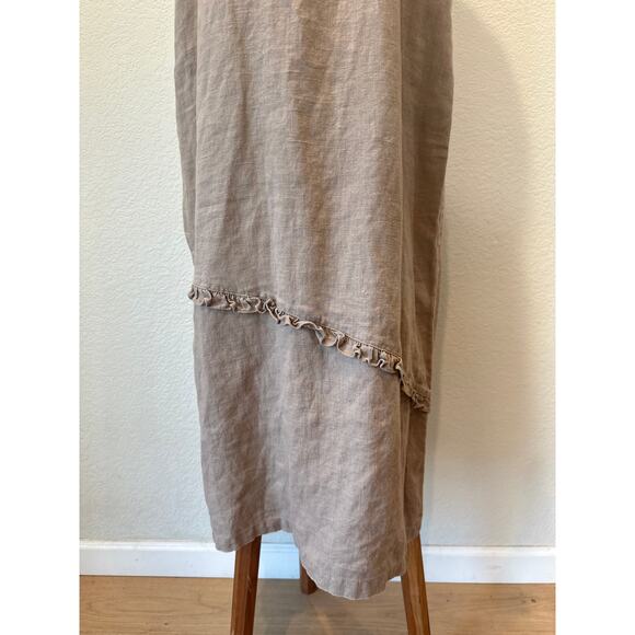 Lagenlook Linen Dress Womens M Petite Tan Artsy Coastal Art to Wear Minimalist - Picture 3 of 7